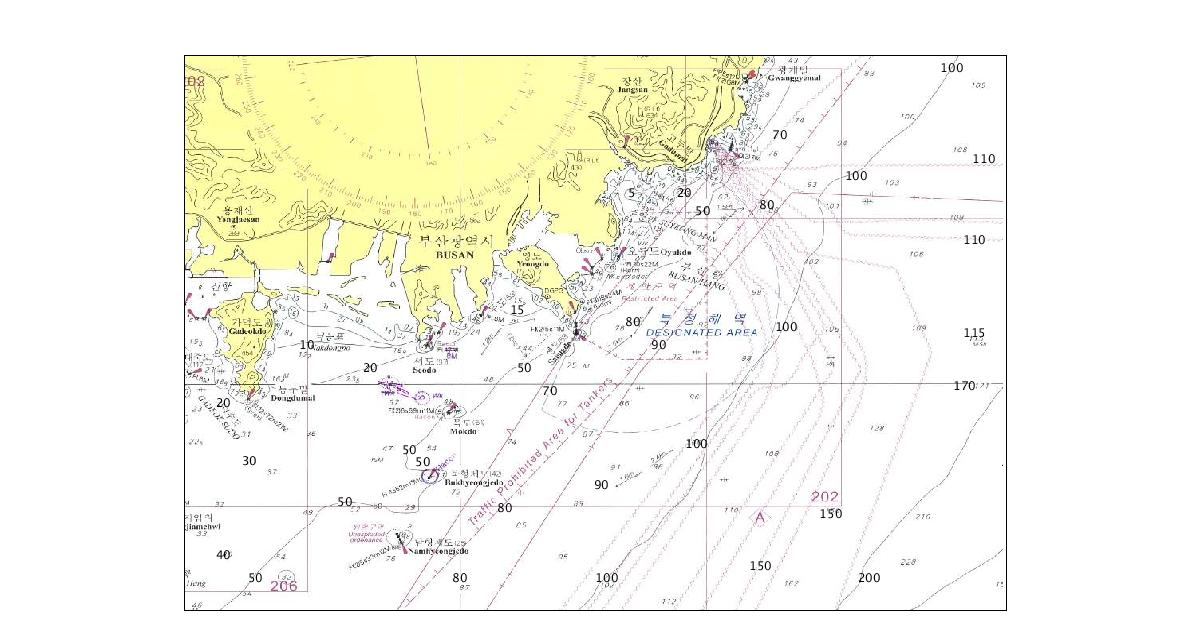 주요 인근해역 수심현황 - 거제도 인근