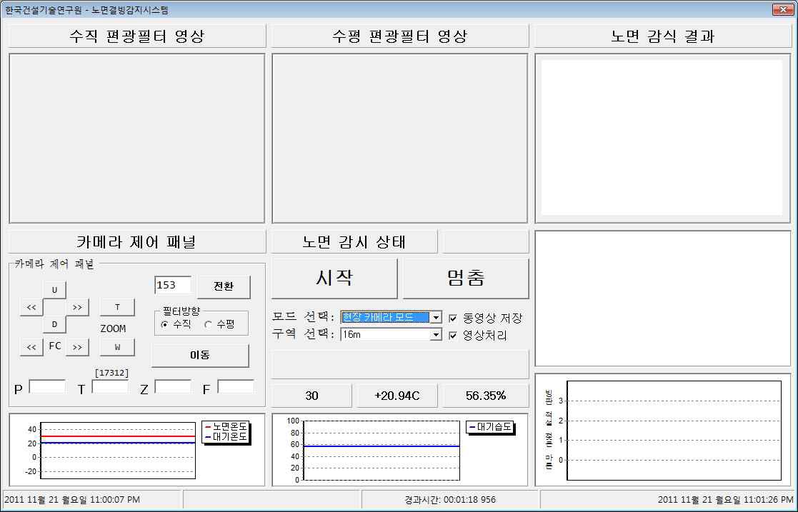 노면감시 실행 버튼 및 상태 정보 출력