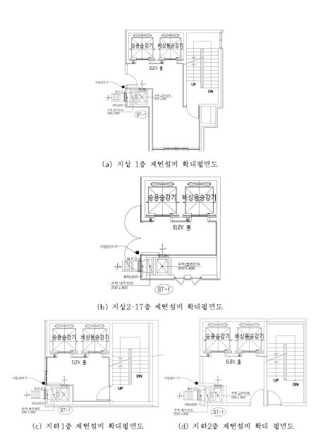 그림 3.5.5 기존 시스템의 각 층 제연설비 확대평면도