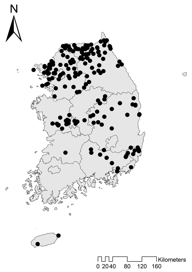 미국쑥부쟁이 전국분포도