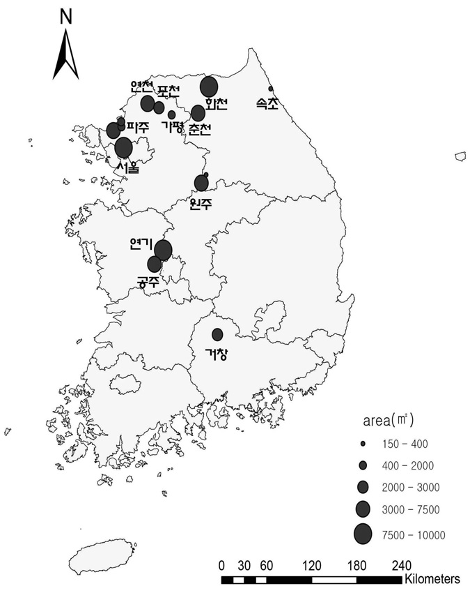 2010년 미국쑥부쟁이 조사지점