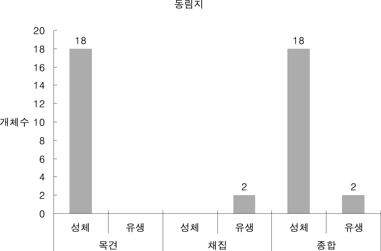 동림지에서 조사된 황소개구리 개체수