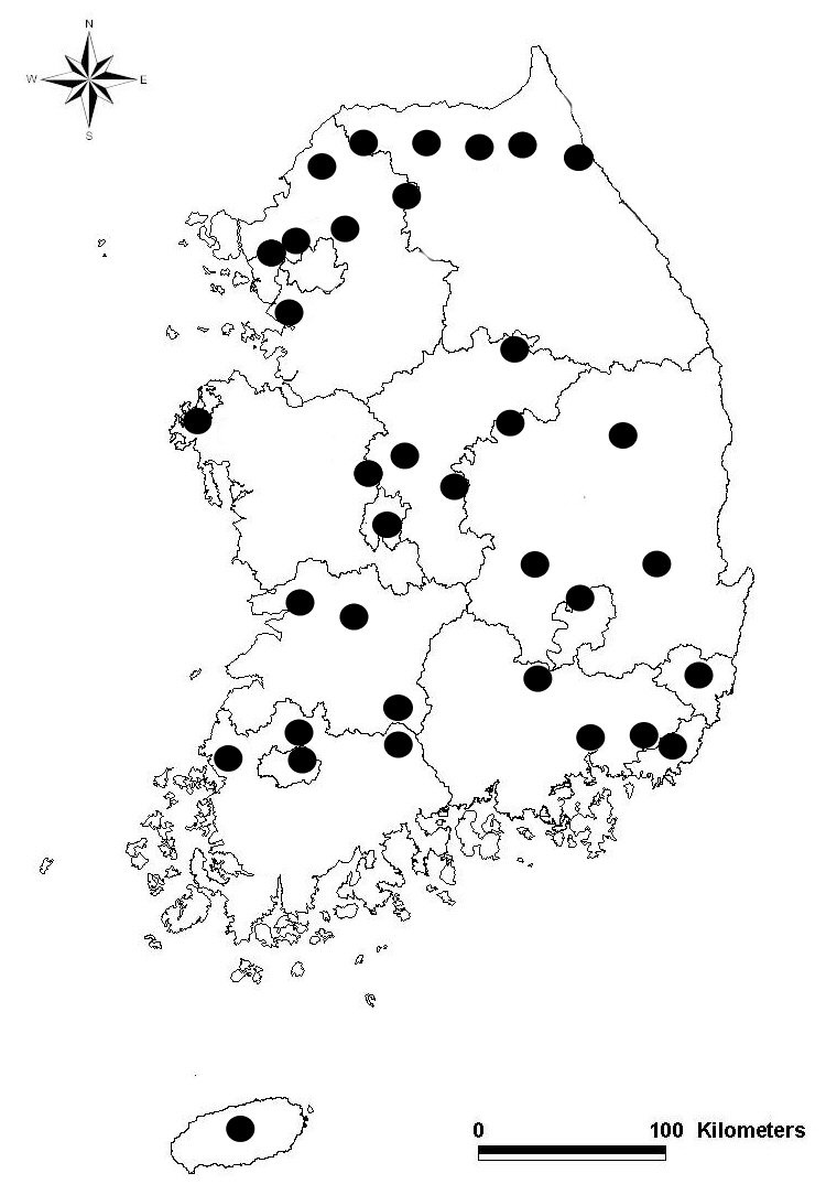 돼지풀잎벌레 전국분포도