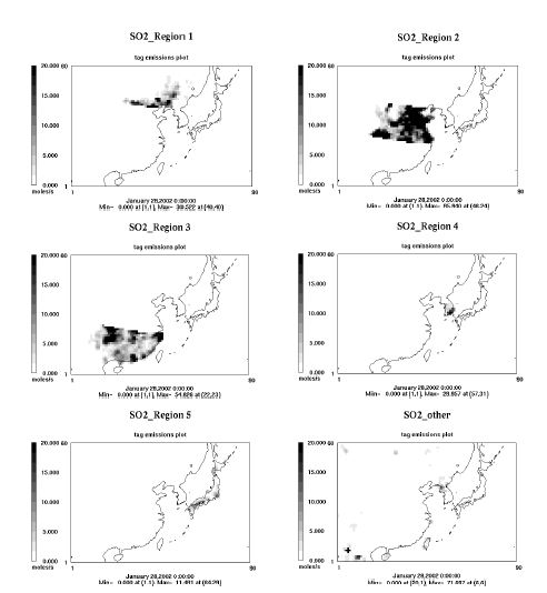 Fig. Ⅰ-70. Tagged SO2 emissions for CMAQ/PPTM in Northeast Asia region