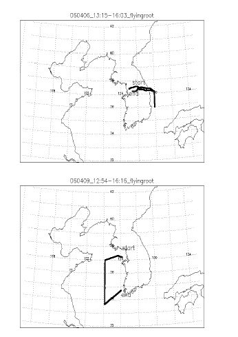 Fig. Ⅰ-94. 2006년 4월6일과 9일의 항공기 관측 경로