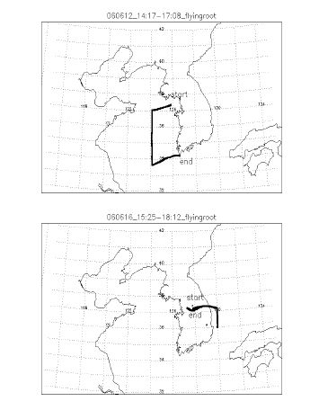 Fig. Ⅰ-96. 2006년 6월12일과 16일의 항공기 관측 경로