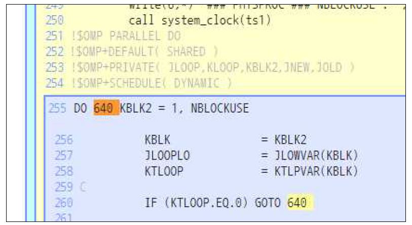 Figure 4.4.4. OpenMP를 이용해 병렬화 되어있는 640 루프.