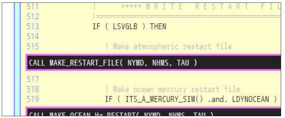 Figure 4.5.3. main.f 파일의 주요 부하 부분인 make_restart_file 호출부분.