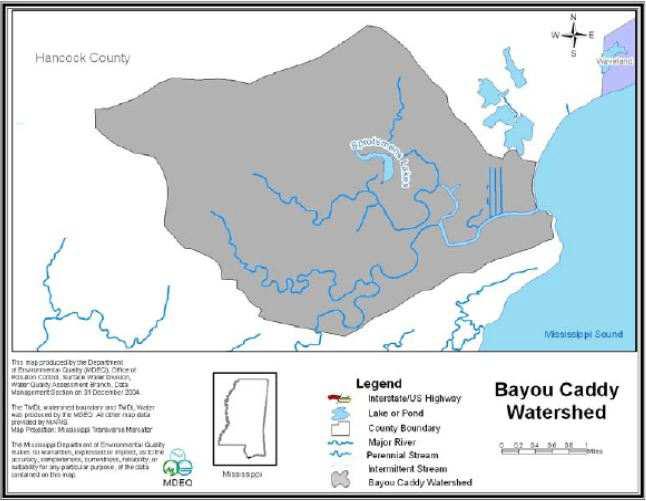 Bayou Caddy 유역의 위치