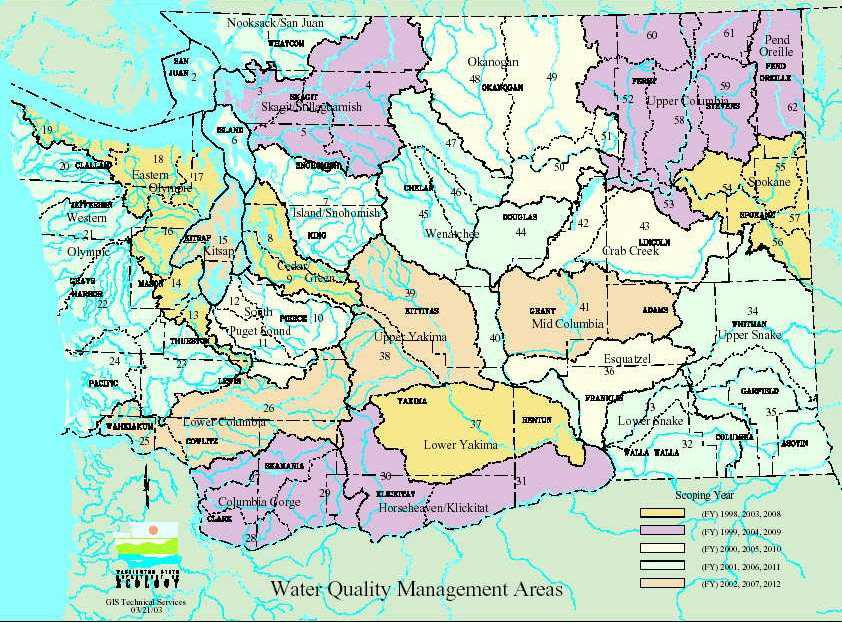 Water Quality Management Areas(WQMAs)지도(Washington 주)