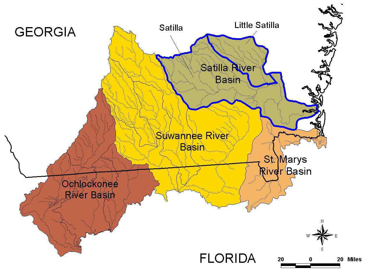 용존산소 항목에 대한 TMDL 수립이 요구되는 Georgia주 남부 4개 유역