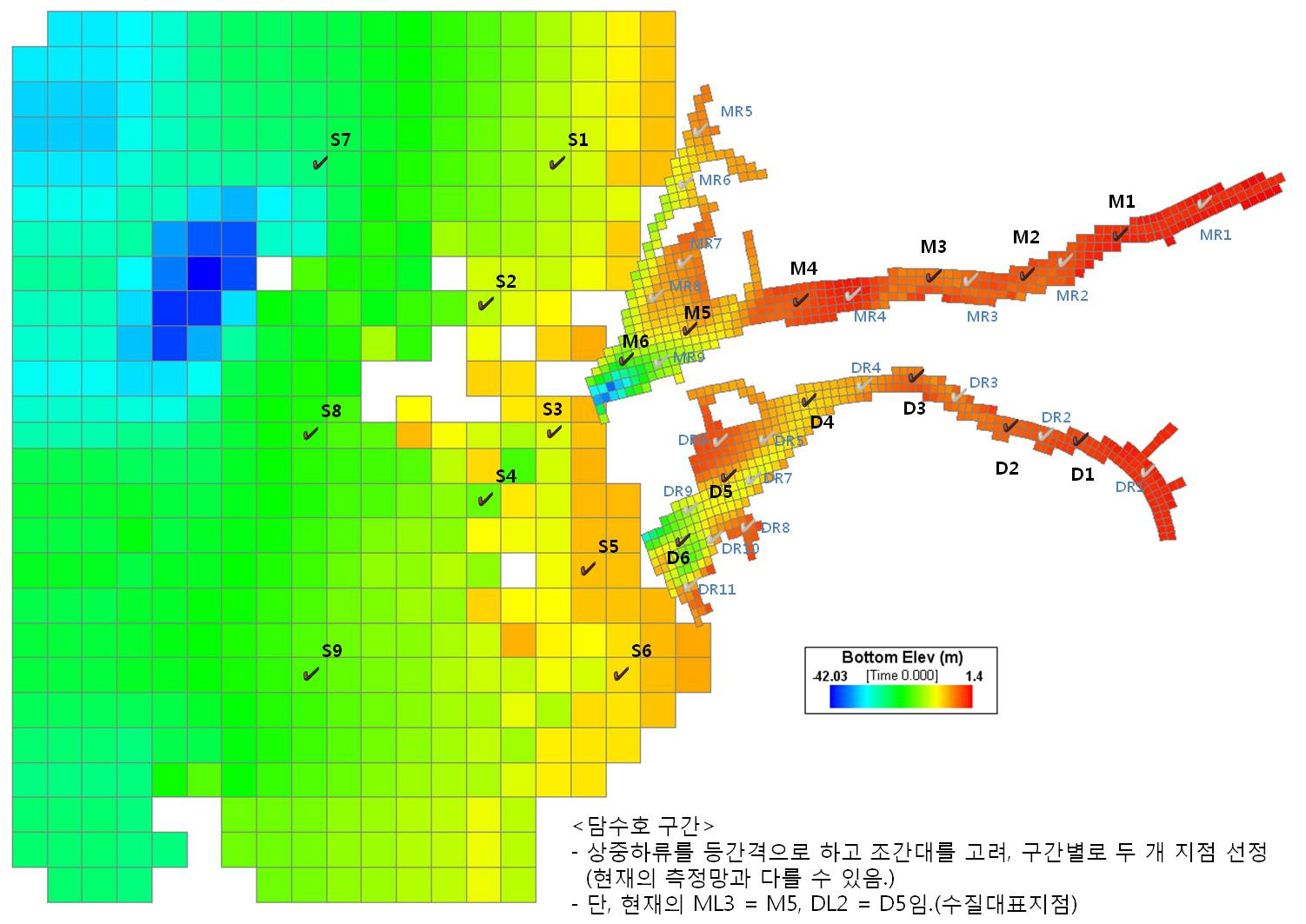 그림 5-48. 새만금호 및 외해 예측 정점 위치도