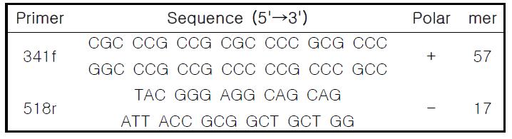 DGGE 분석을 위한 primer*