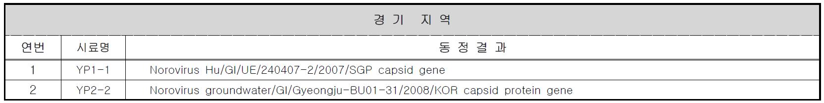 경기 지역의 노로바이러스 동정 결과