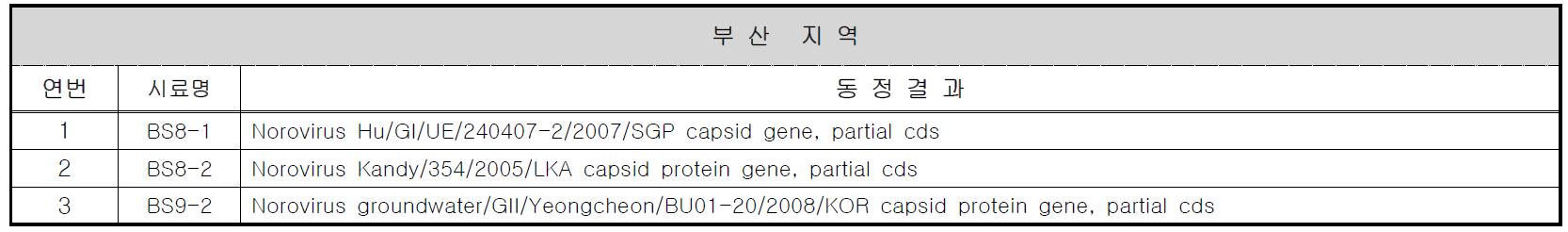 부산 지역의 노로바이러스 동정 결과