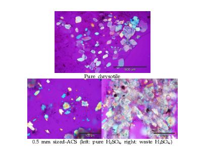 PLM images of pure chrysotile and ACS treated 5N sulfuric acid+low temperature heating at 100oC