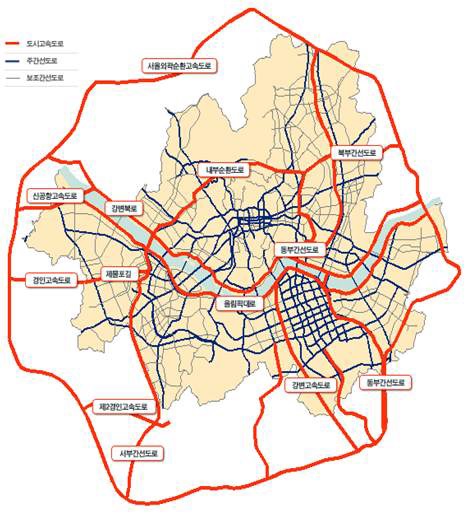 Network of roads in Seoul