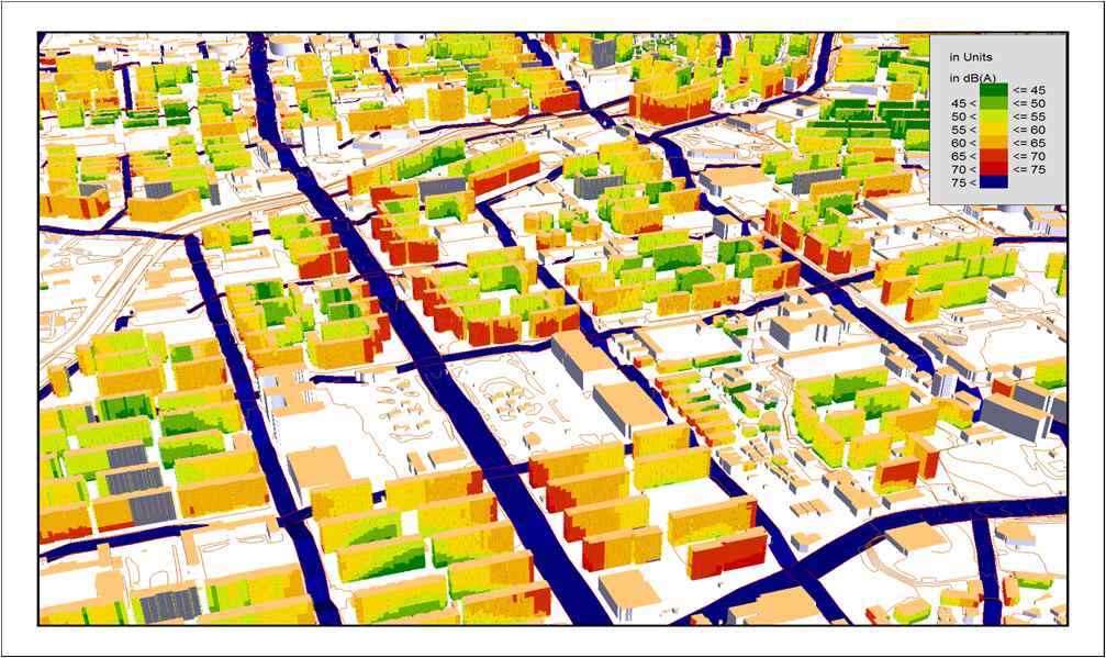 Enlarged facade noise map of C-gu