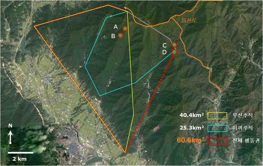 Home range and camera location at Ji-ri mountain