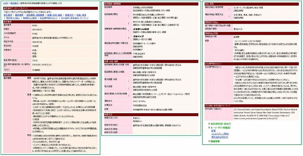 Fig. 3-49. 안전지원시스템 사고 사례 데이타베이스의 일례