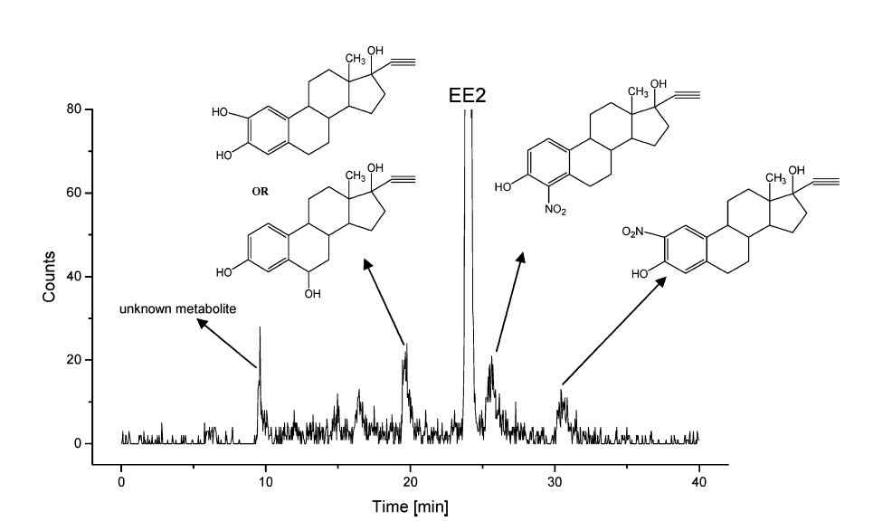 그림 145. LC/radiochromatography을 이용하여 분석된 17α-Ethinylestradiol계열의 화합물