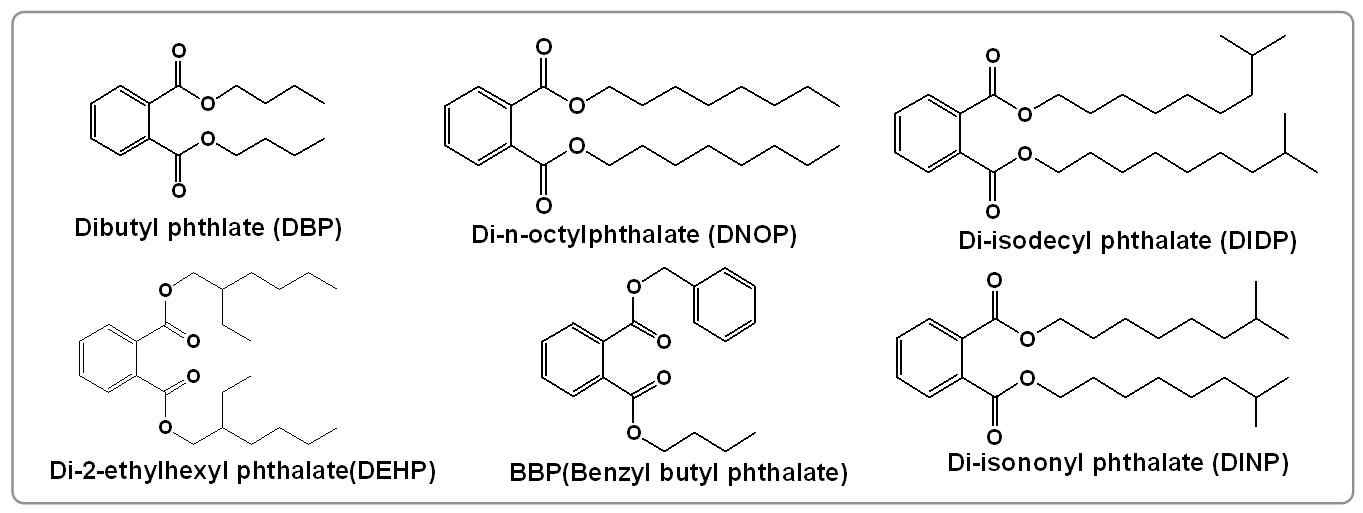 조사대상 프탈레이트 가소제류 6종의 분자구조.