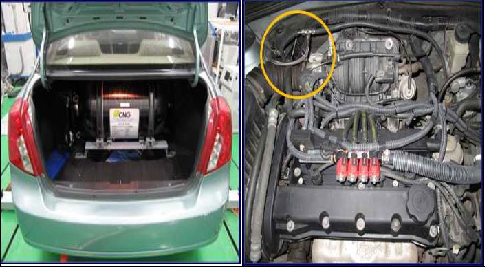 CNG tank and engine modification test vehicle