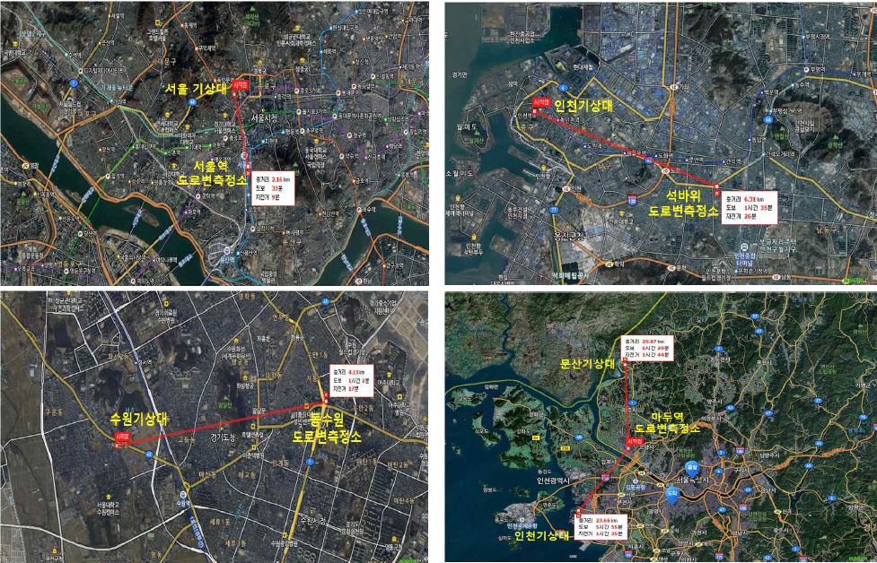 Fig. 3-46 각 지자체별 적용된 기상대 및 도로변측정소