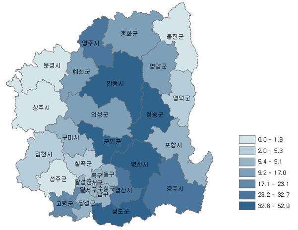 그림 4-3. 지역별 1개월 내 상어고기 섭취율