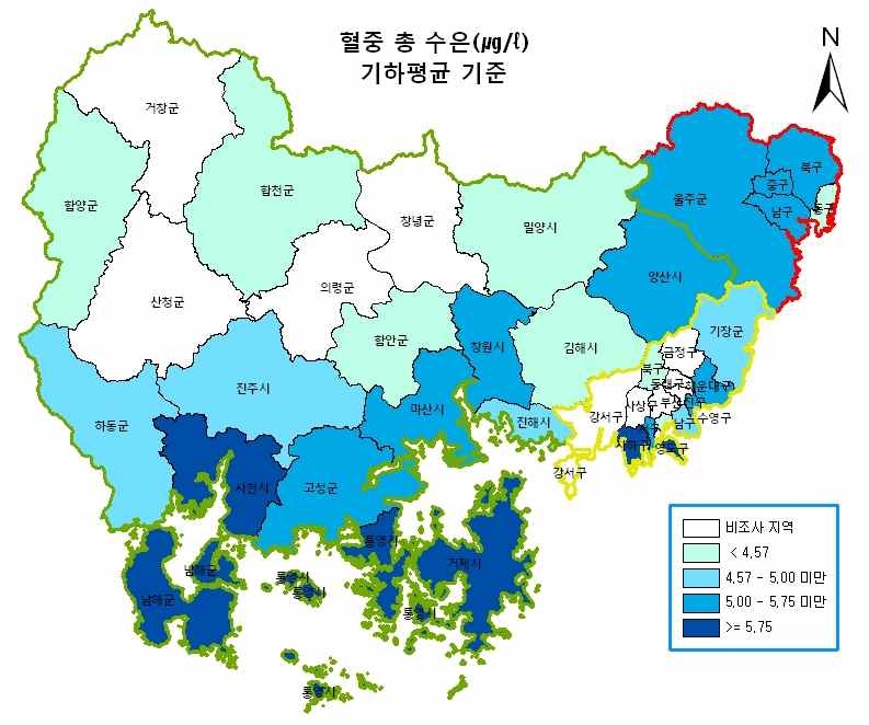 그림 3-3 지역별 혈중 총 수은 농도(㎍/ℓ)-기하평균 기준