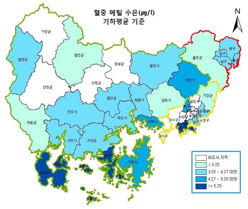 그림 3-4 지역별 혈중 메틸수은 농도(㎍/ℓ)-기하평균 기준