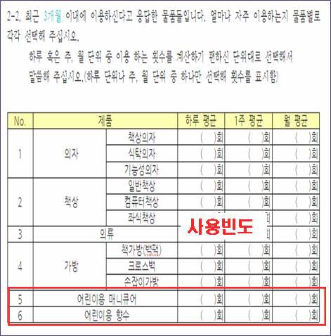 노출계수 파악을 위한 설문문항 예시 3