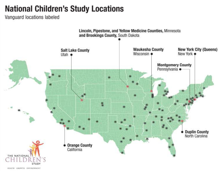 그림 24 국가 어린이 연구 지역 분포, 미국