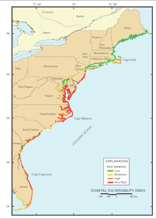 그림. 미국 동부 연안의 취약성 지수
