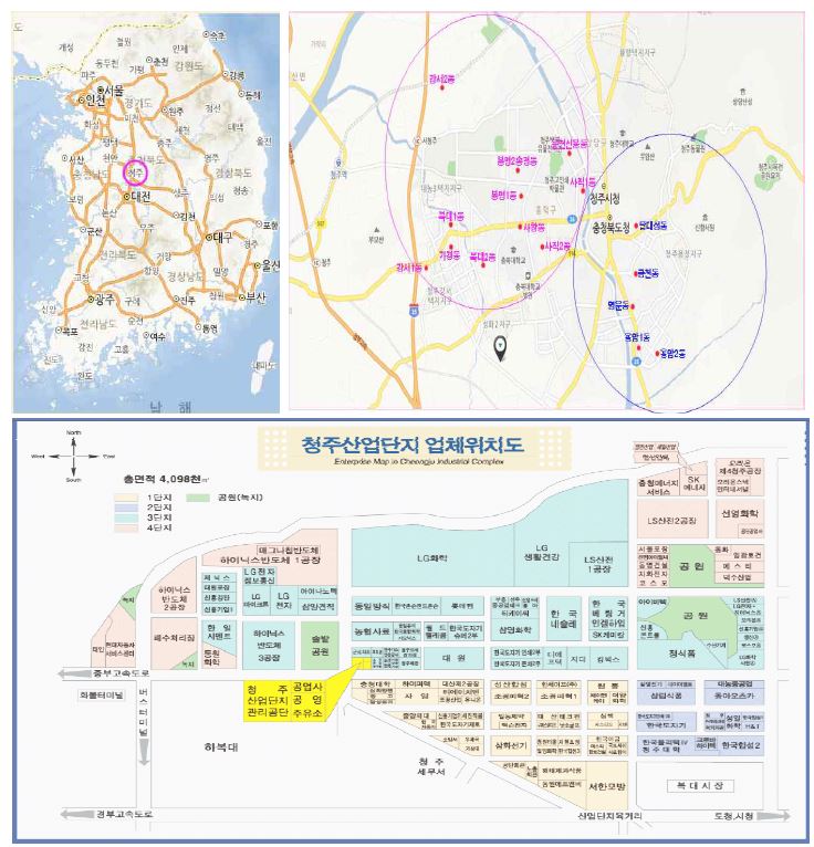 Fig 1-1. 청주산업단지의 지정학적 위치와 규모