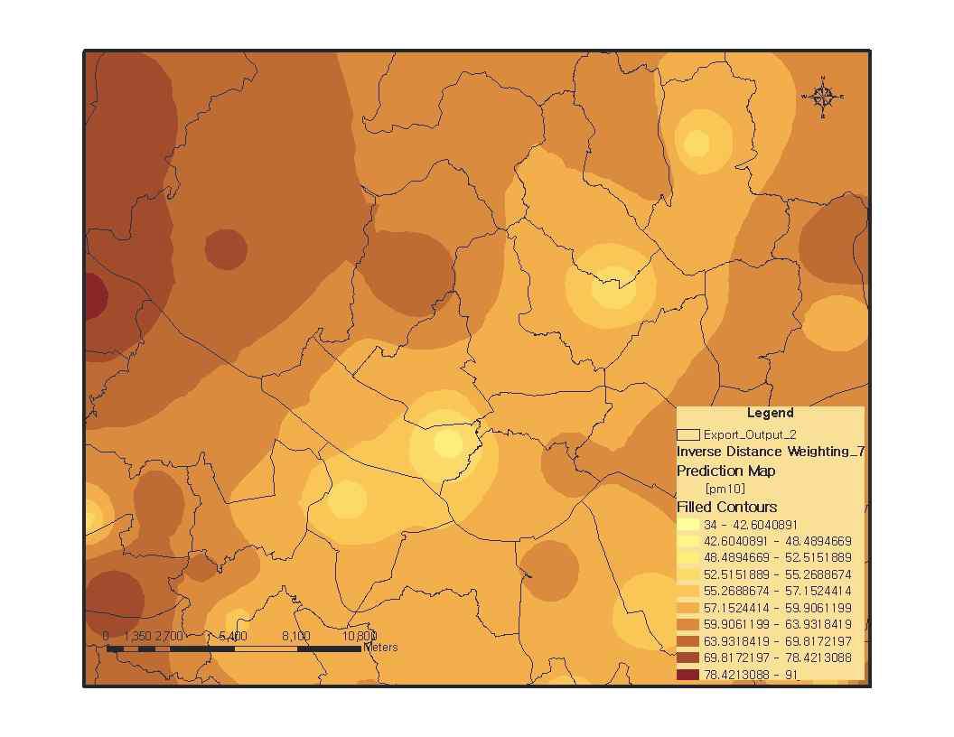 IDW 보간법을 이용한 대기오염(PM10) 농도 추정