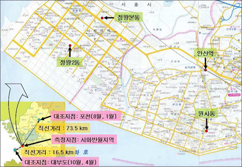 시화∙반월지역 1차년도 시료채취지점의 위치.