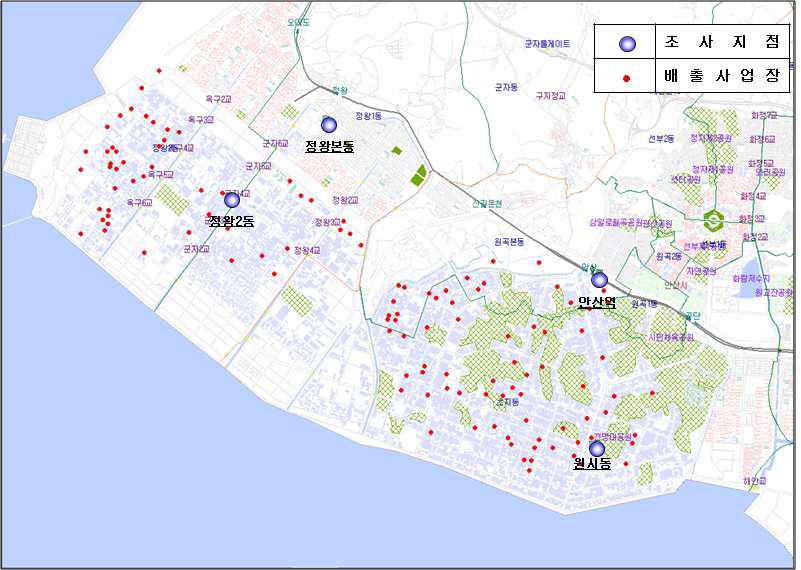 시화․반월지역의 화학물질 배출사업장의 공간적 분포.