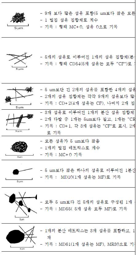 복합 석면 묶음 기록의 예