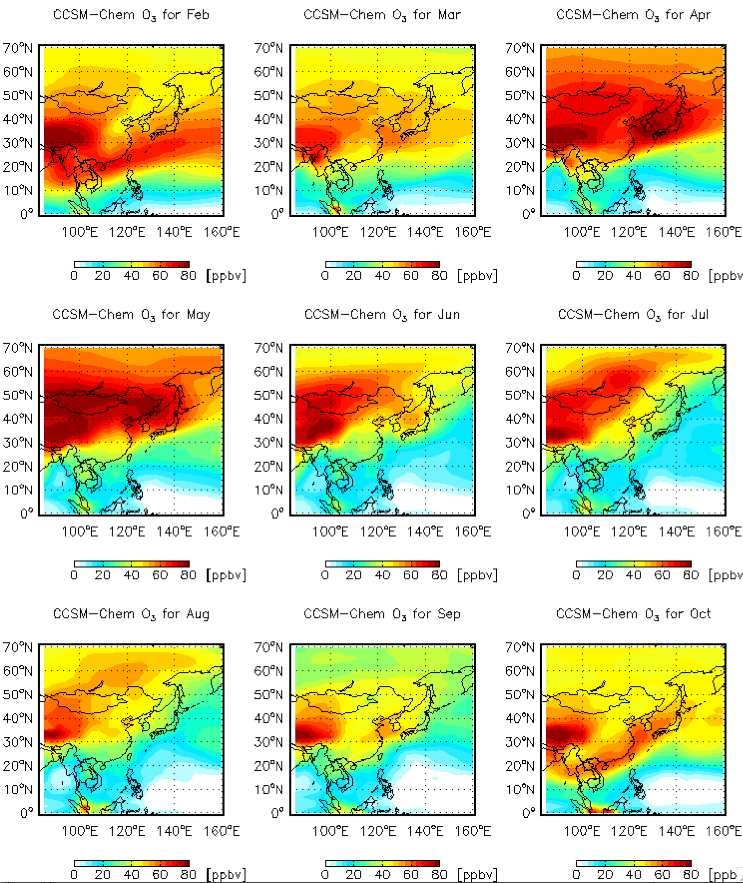 Figure 1.1.7. Tropospheric column ozone simulated in gClimSST