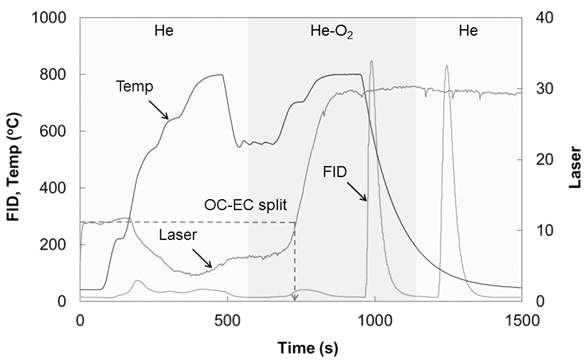 KNU 탄소분석기의 일반적 분석 thermogram