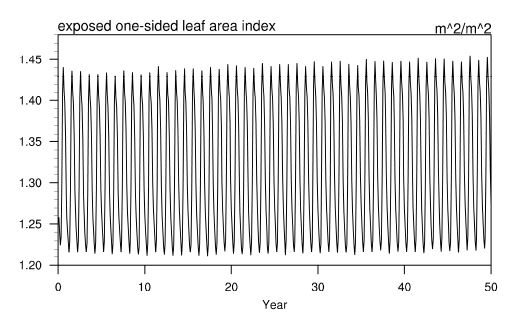 Figure 3.12. Time series of monthly leaf area index in CN_final_spinup experiment for 50 years