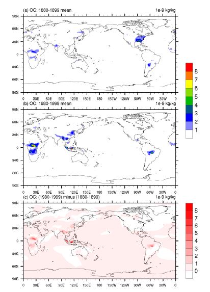 Figure 1.9. Spatial distribution of organic carbon concentration in lowest layer