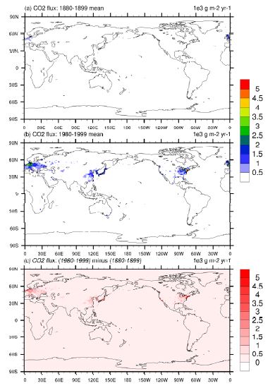 Figure 1.14. Spatial distribution of surface carbon flux by fossil fuel