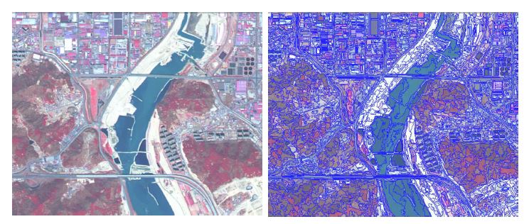 Segmentation of RapidEye image: Raw data (left) and Segmented image (right).