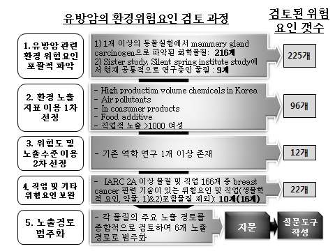 Fig. 2-3. 유방암의 환경 위험요인 검토 과정