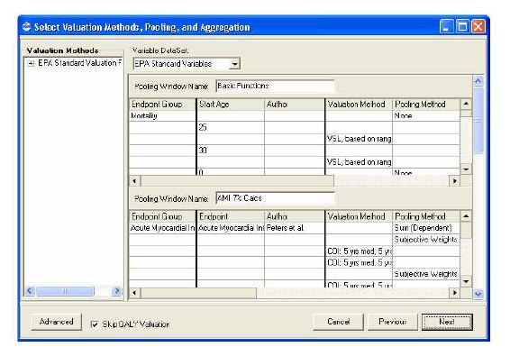 Select Valuation Methods, Pooling, and Aggregation 화면