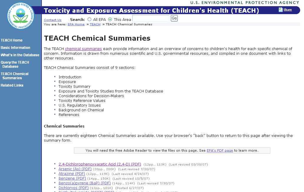 TEACH(Toxicity and Exposure Assessment for Children's Health)