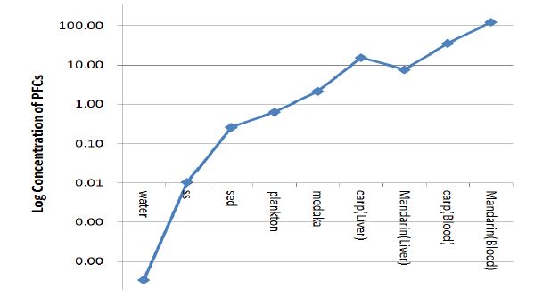 Figure 1-30. Concentration of PFOS in the river ecosystem.