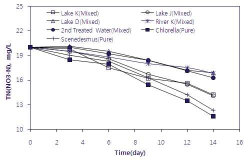 Comparison of nitrogen removal rate in synthetic wastewater.